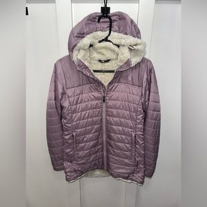 THE NORTH FACE Reversible Mossbud Swirl Ivory/Purple Girls Jacket Size L - 0293